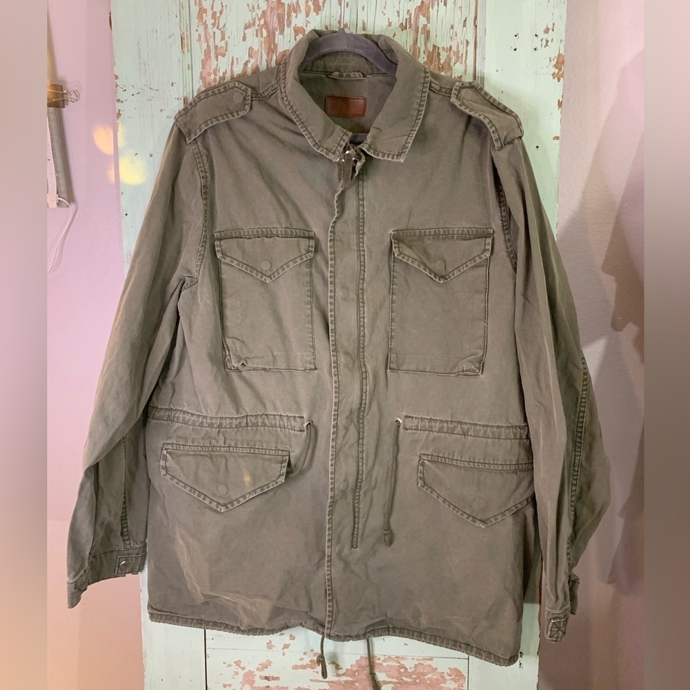 Men’s ASOS green military jacket with waist drawstring and multiple pockets